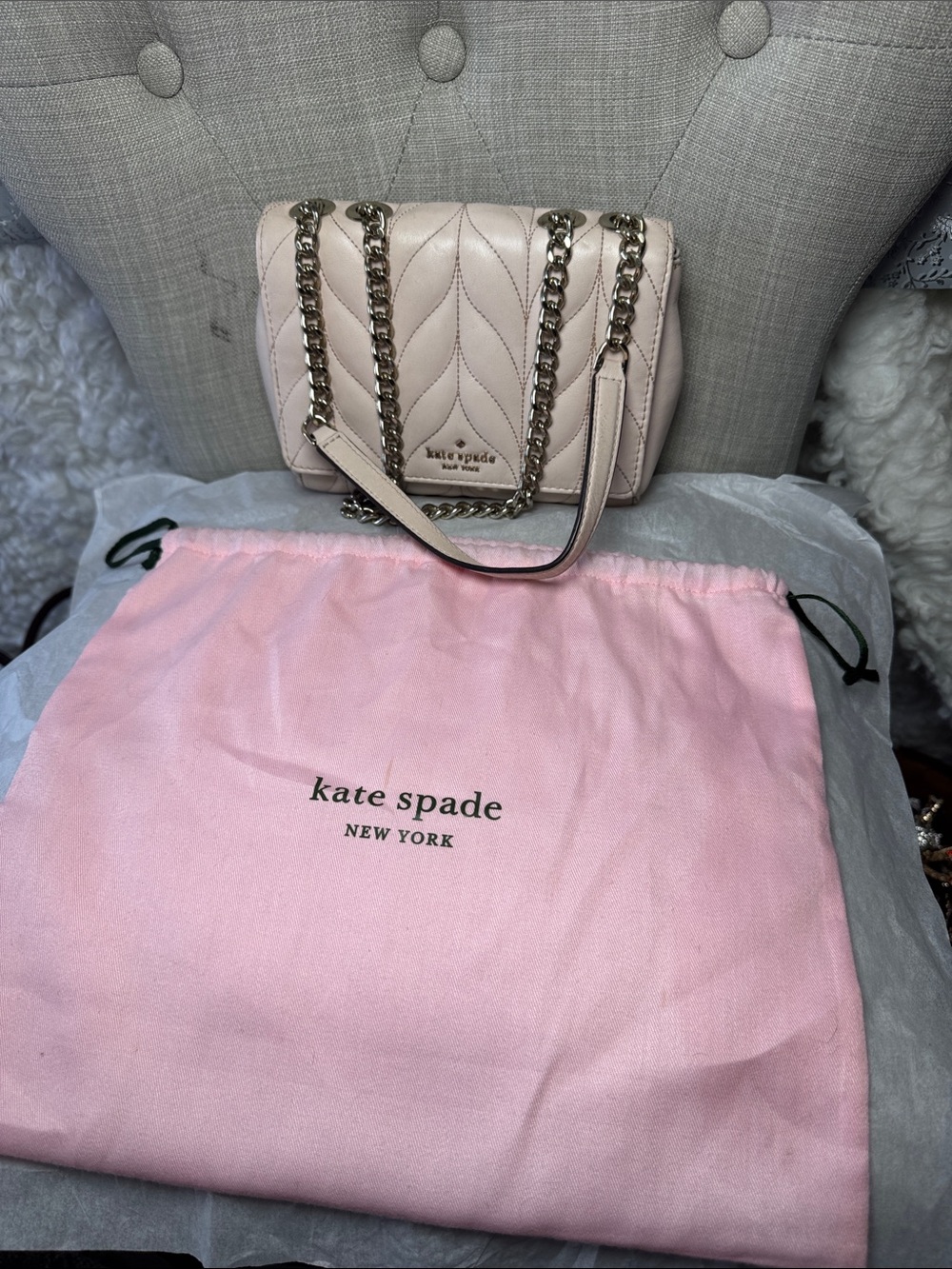 kate spade Quilted Light Pink Chain Shoulder Crossbody Bag